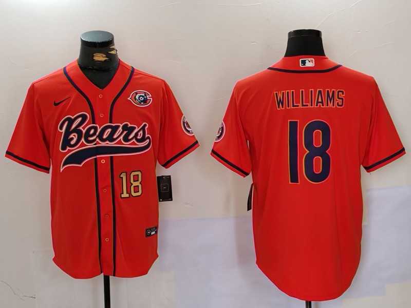 Men%27s Chicago Bears #18 Caleb Williams Orange Throwback With Patch Cool Base Stitched Baseball Jerseys